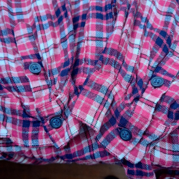 Lane Bryant Plaid Flannel Sz 18 Roll Tab Sleeves High Low Ruffle Hem Popover Top - Picture 10 of 16